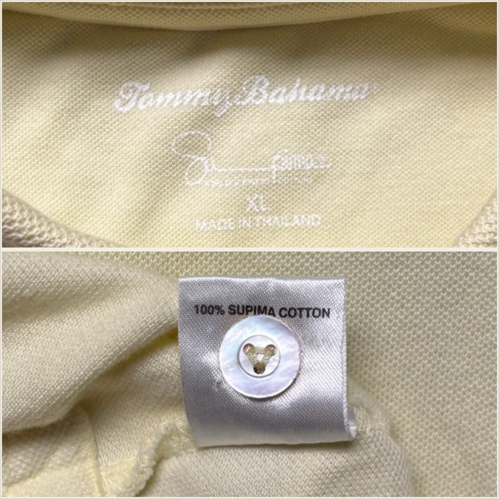 Tommy Bahama Mens‎ Polo Shirt Pale Yellow Short Sleeve Supima Cotton Size XL